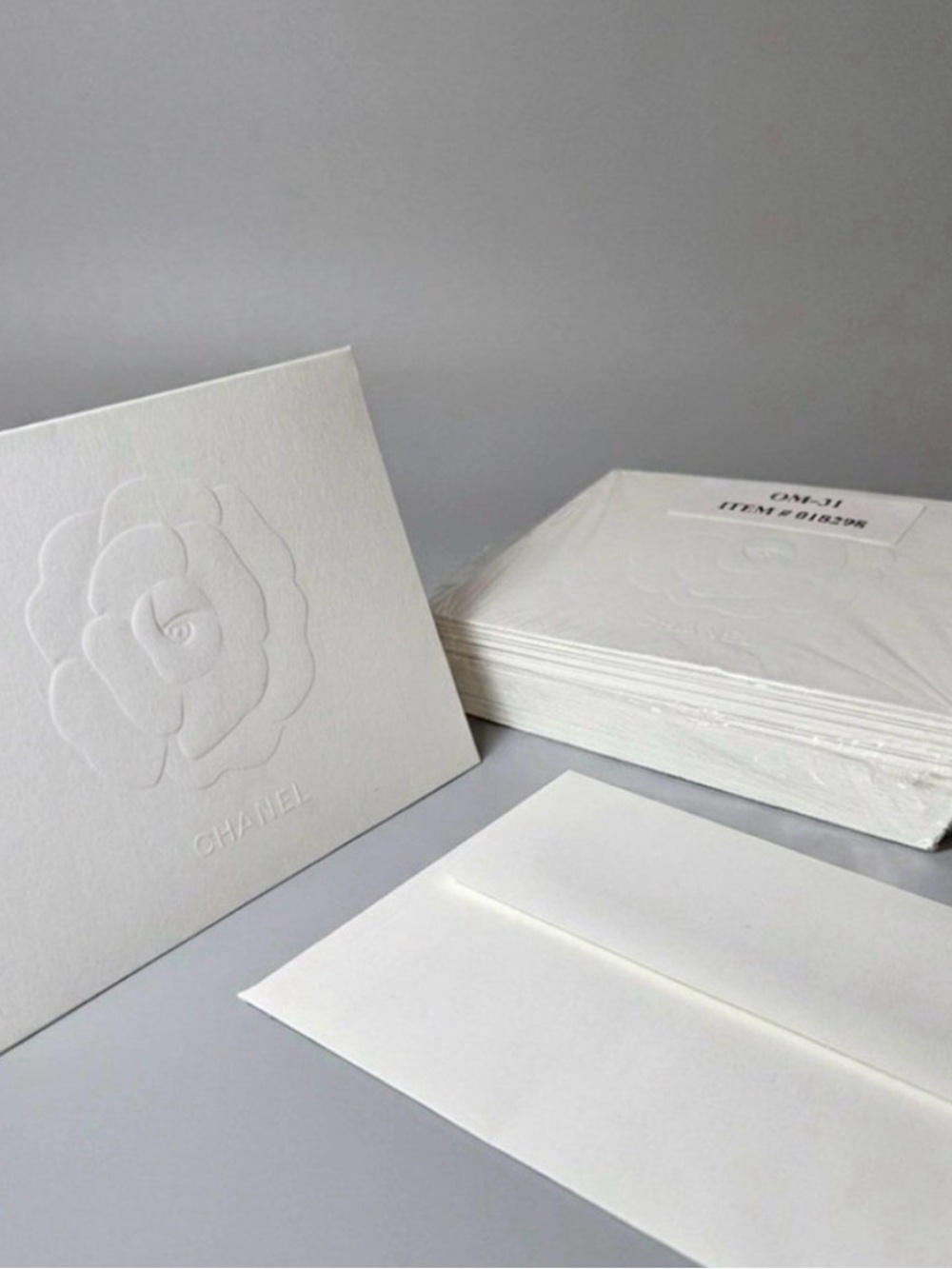 CHANEL White Embossed Camellia Card & Envelope Set 25 Pack Sealed